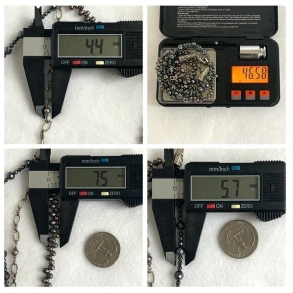 Sterling Silver 925 Triple Strand Peacock Pearl Hematite & Chain Necklace 17.5" - Picture 10 of 16